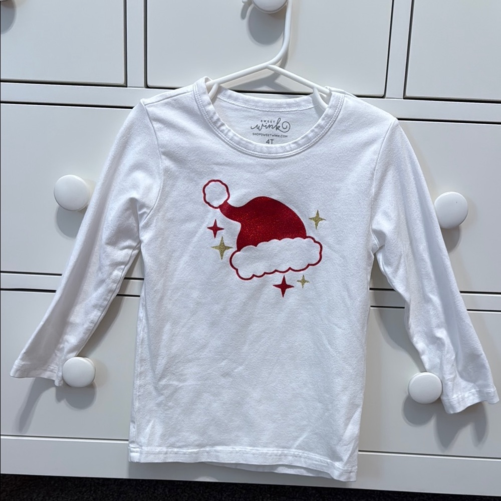 Sweet Wink White and Red Sparkle Santa Hat Kids Shirt